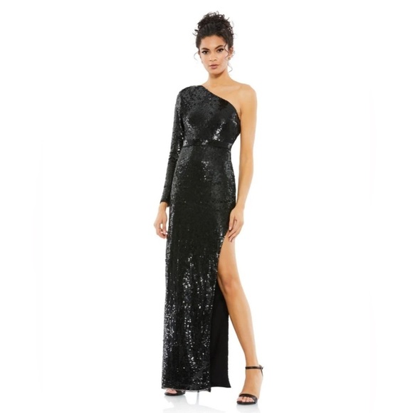 Mac Duggal 10788 NWT SEQUINED ONE SLEEVE COLUMN GOWN - Picture 1 of 9